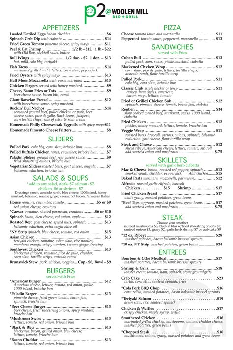VIEW OUR NEW BRUNCH MENU Back To Top. . Paladin woolen mill menu